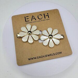 EACH Jewels Flower Barrettes 2Pk MoP Acetate & 14k Gold-Plated Brass 1.25" NWT